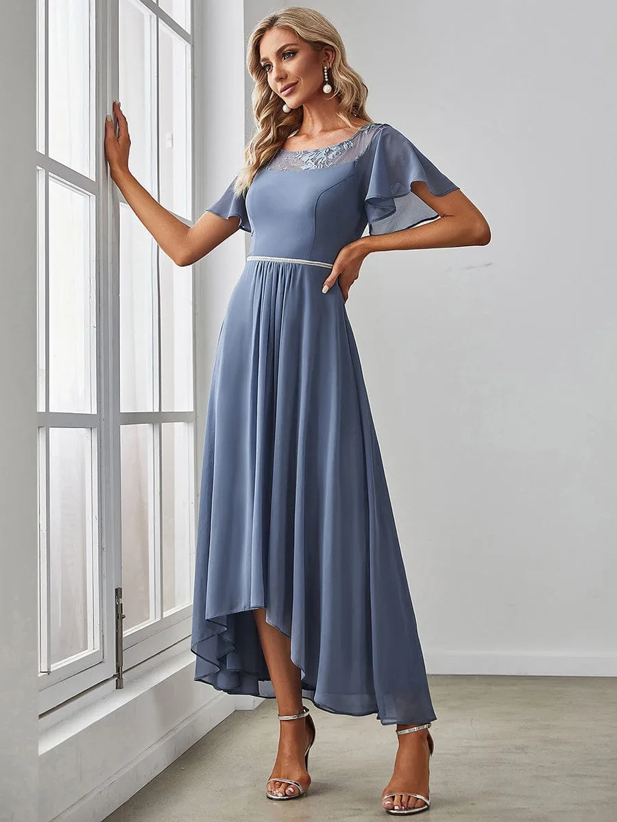 Chiffon Ruffle Sleeves Asymmetrical Hem Mother of the Bride Dress