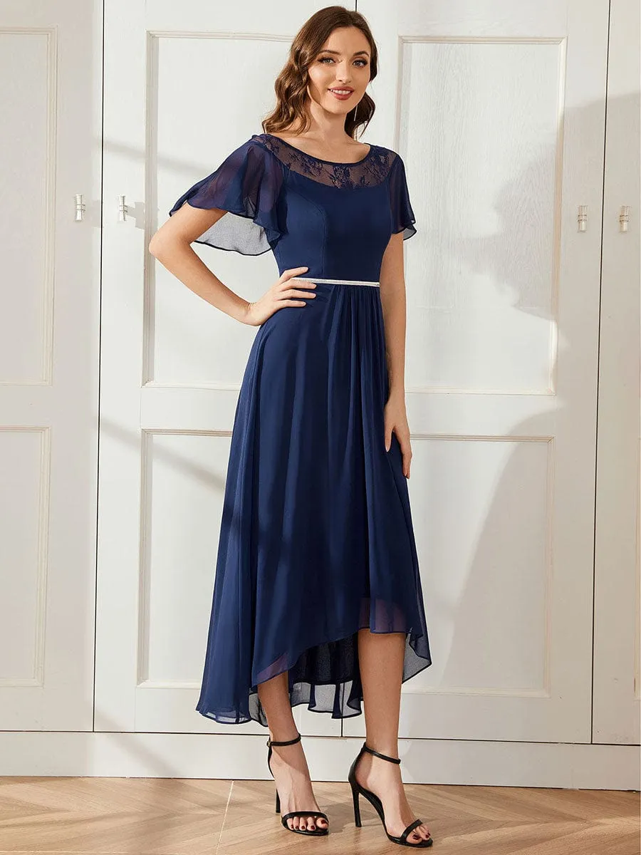 Chiffon Ruffle Sleeves Asymmetrical Hem Mother of the Bride Dress