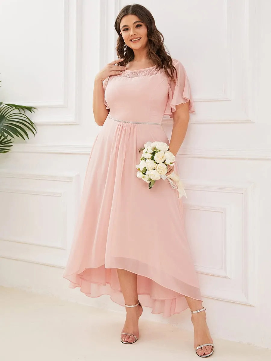 Chiffon Ruffle Sleeves Asymmetrical Hem Mother of the Bride Dress