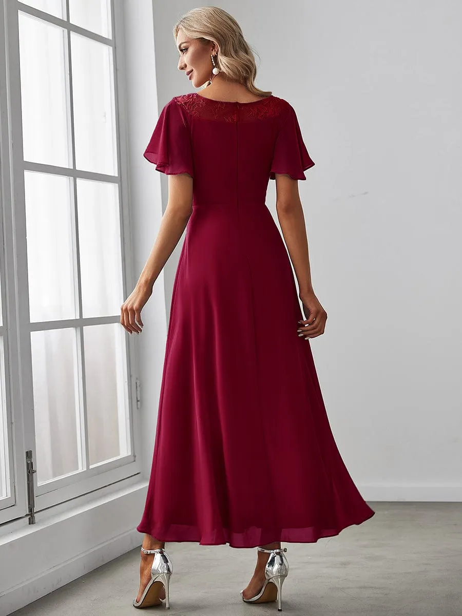 Chiffon Ruffle Sleeves Asymmetrical Hem Mother of the Bride Dress