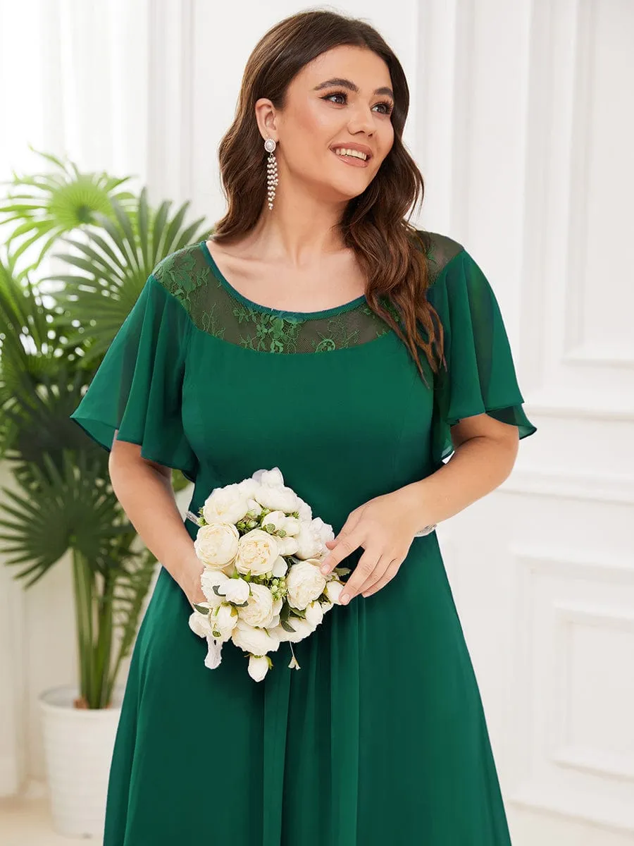 Chiffon Ruffle Sleeves Asymmetrical Hem Mother of the Bride Dress