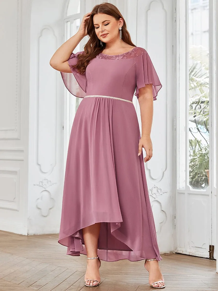 Chiffon Ruffle Sleeves Asymmetrical Hem Mother of the Bride Dress