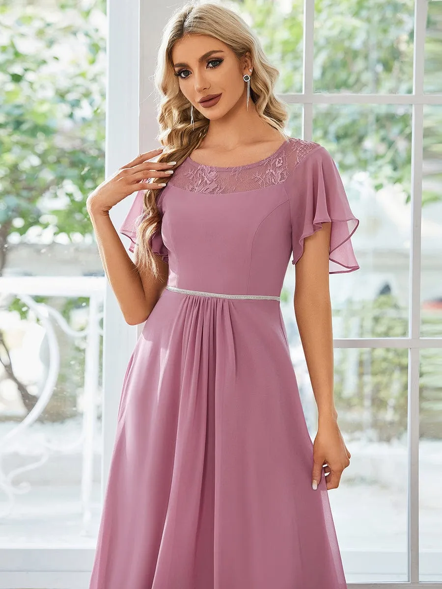 Chiffon Ruffle Sleeves Asymmetrical Hem Mother of the Bride Dress