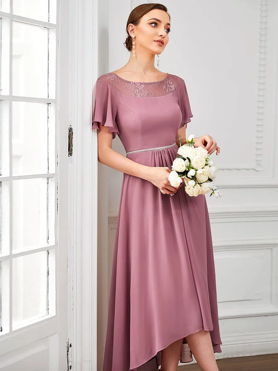 Chiffon Ruffle Sleeves Asymmetrical Hem Mother of the Bride Dress