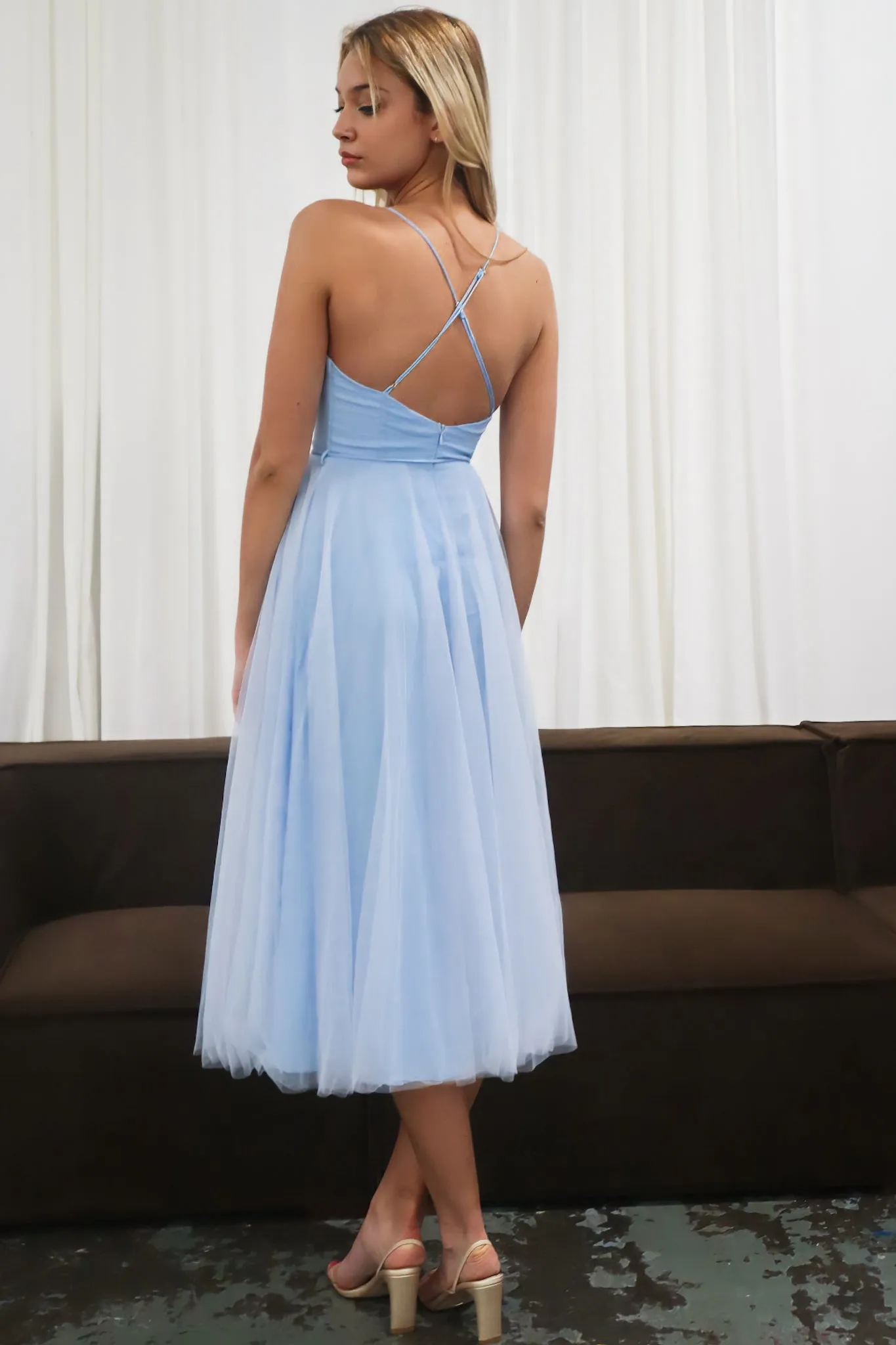 Cindy Tulle Midi Dress - Baby Blue