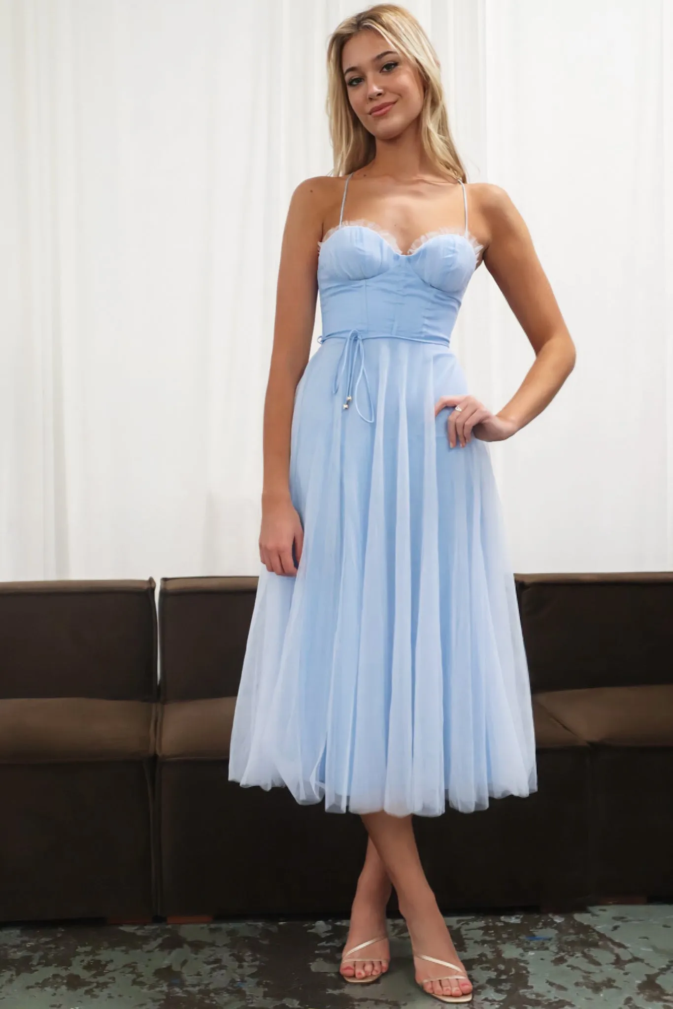 Cindy Tulle Midi Dress - Baby Blue