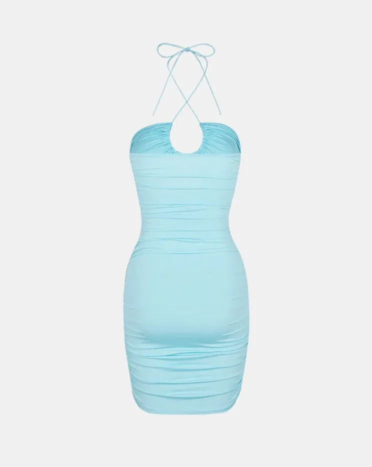 Clam Ruched Bodycon Halter Dress