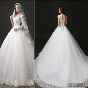 Classic Style Cap Sleeve Lace Top Ball Gown Lace Up Wedding Dresses, WD0157