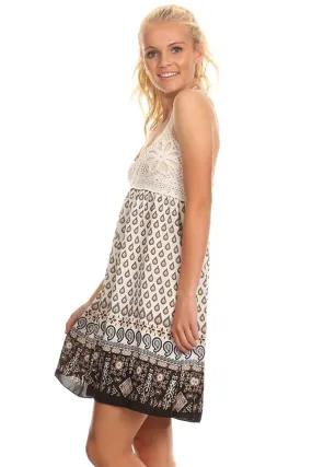 Crochet Lace Paisley Printed Boho Sleeveless Short Dress