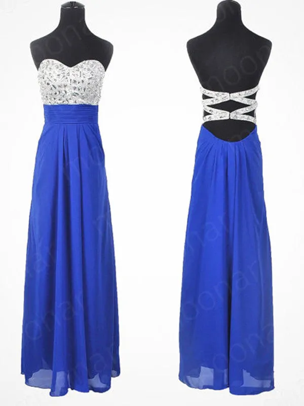 Custom Made A Line Sweetheart Neck Backless Royal Blue Long Prom Dress, Blue Formal Dresses