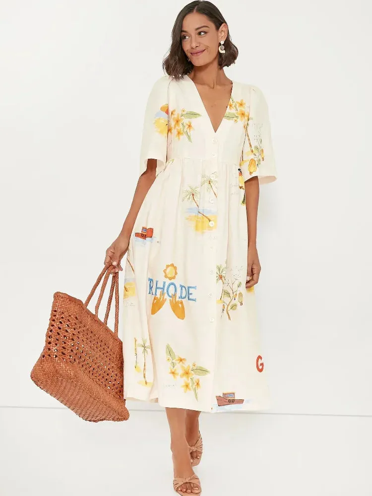 Danica - Flattering printed linen midi dress