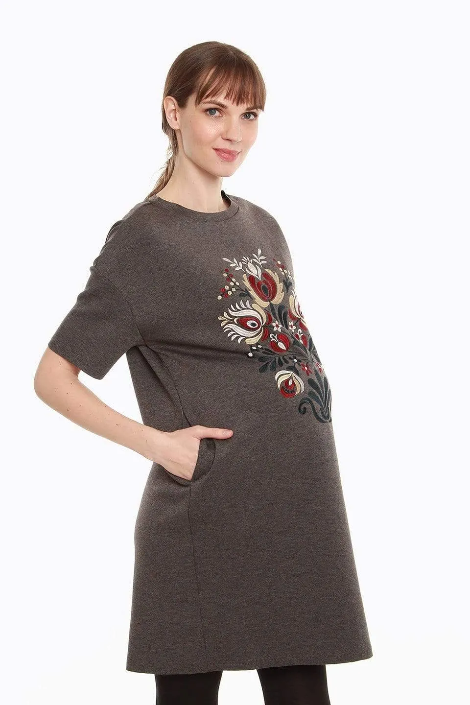 Danique Short Sleeve Maternity Dress Hue Grey