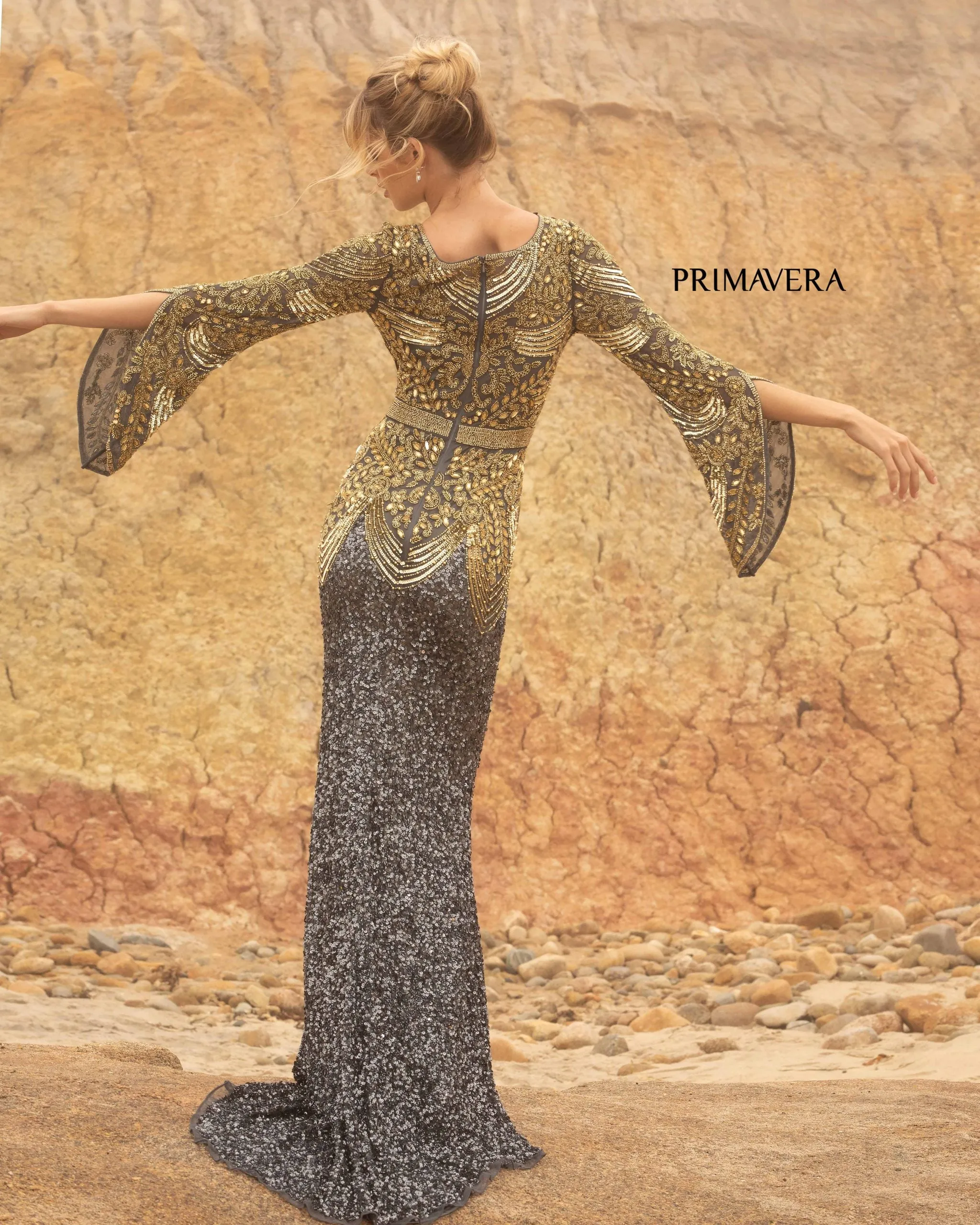 Dorota | Beaded Long Sleeve Evening Gown | Primavera 3680