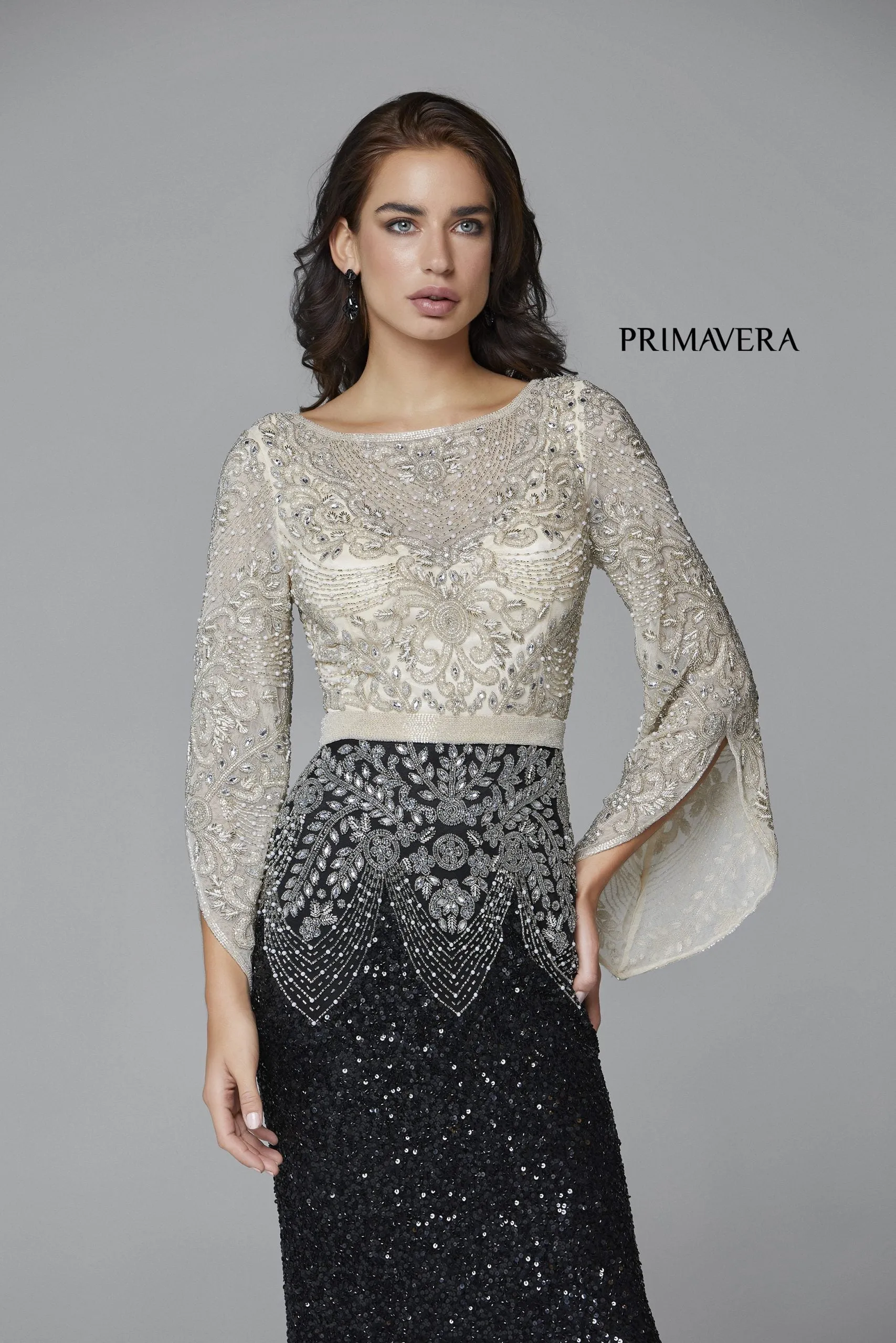 Dorota | Beaded Long Sleeve Evening Gown | Primavera 3680