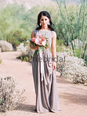 Elegant Chiffon Sleeveless Round Neckline Simple Long Bridesmaid Dresses, AB4134