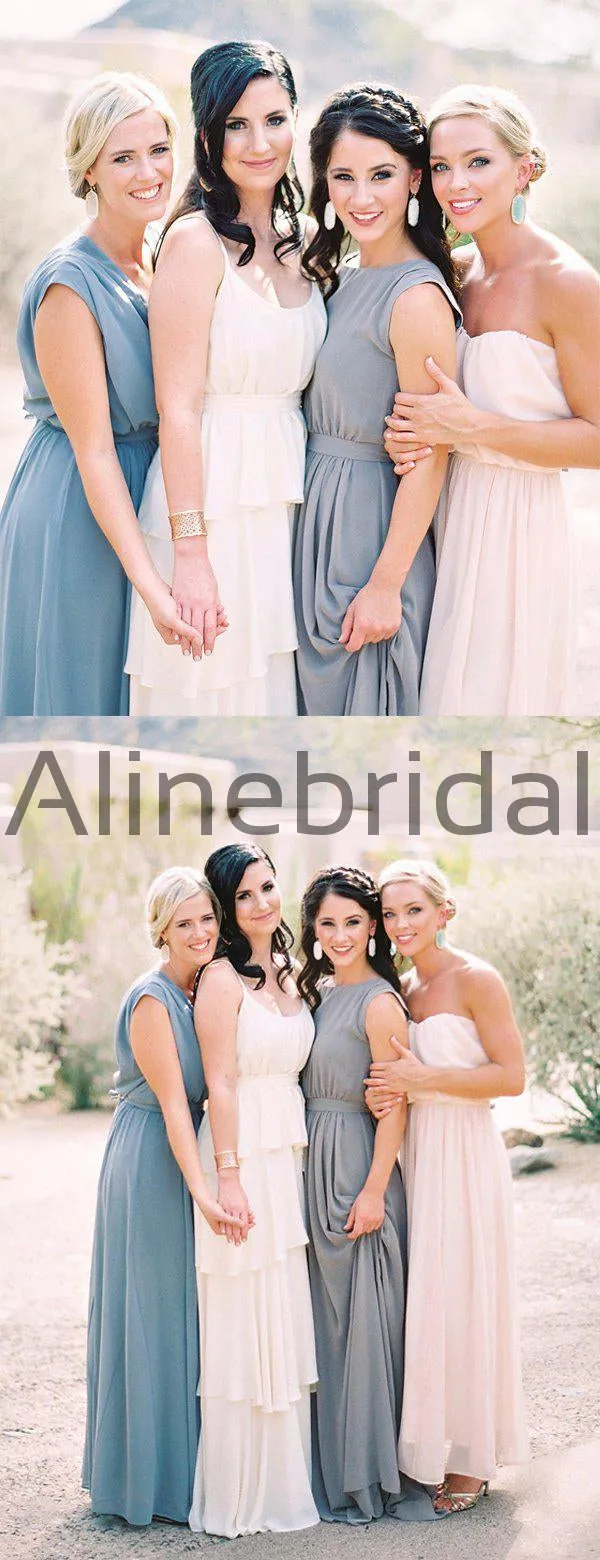 Elegant Chiffon Sleeveless Round Neckline Simple Long Bridesmaid Dresses, AB4134