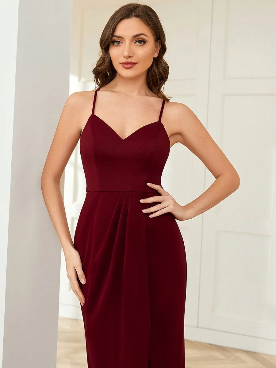 Elegant Pleated Tea Length High Stretch Backless Wedding Guest Dress