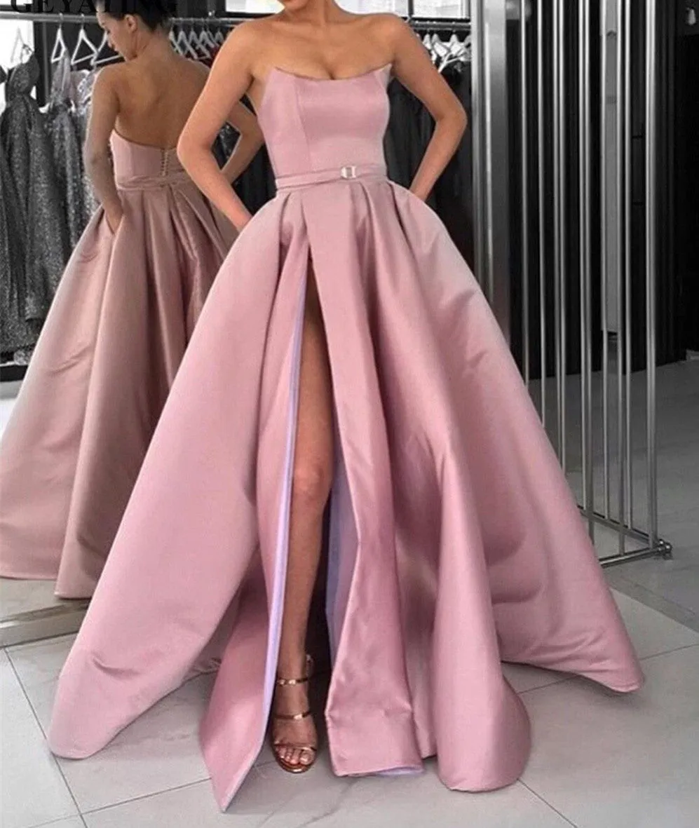 Elegant Satin Prom Dresses Strapless Custom Long Formal Party Dresses ER2159