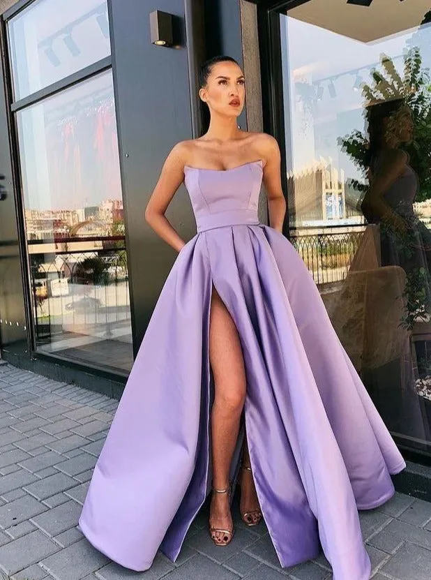 Elegant Satin Prom Dresses Strapless Custom Long Formal Party Dresses ER2159