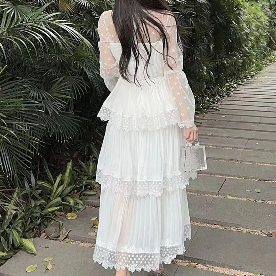 Elegant V-Neck  Flare Sleeves Long Dress