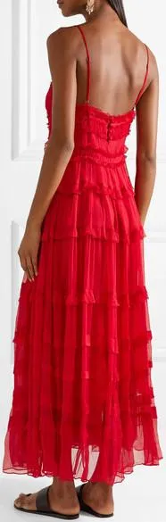 'Eliza' Tiered Silk-Crepon Maxi Dress