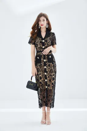 Embroidery stitched Bodycon Bohemian Style lace dress