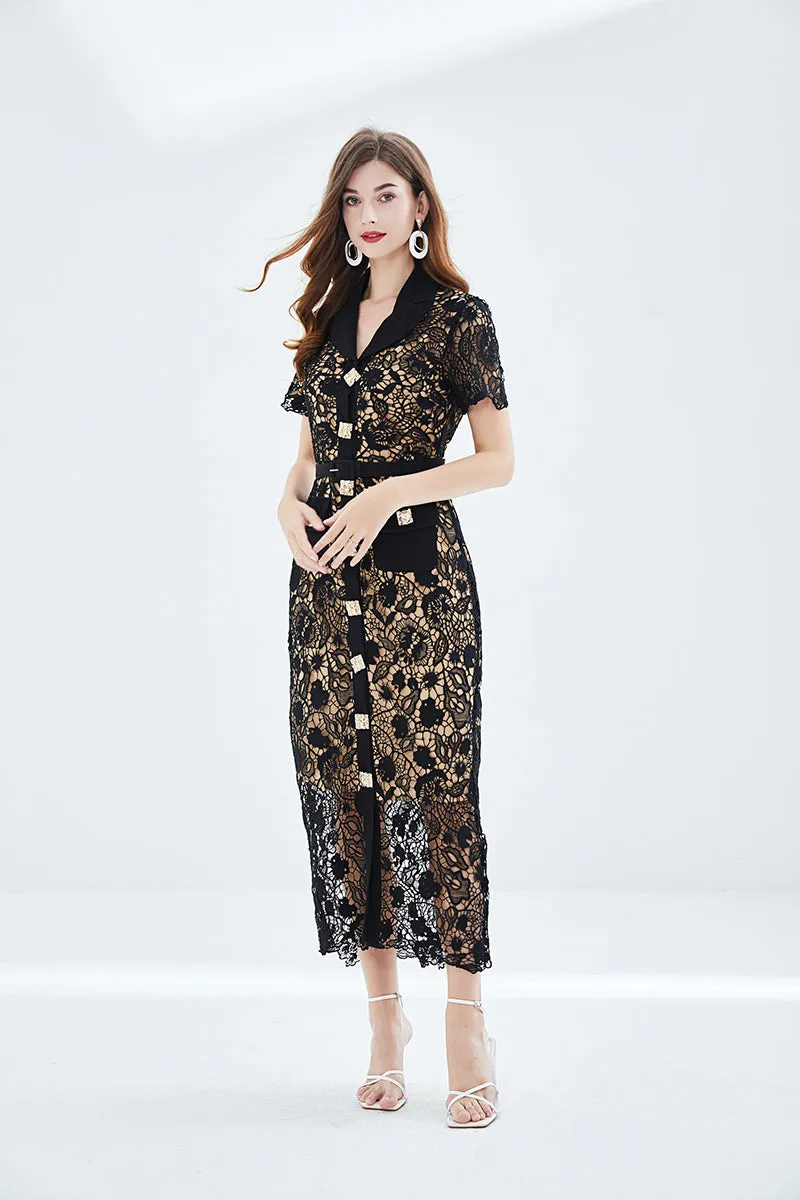 Embroidery stitched Bodycon Bohemian Style lace dress