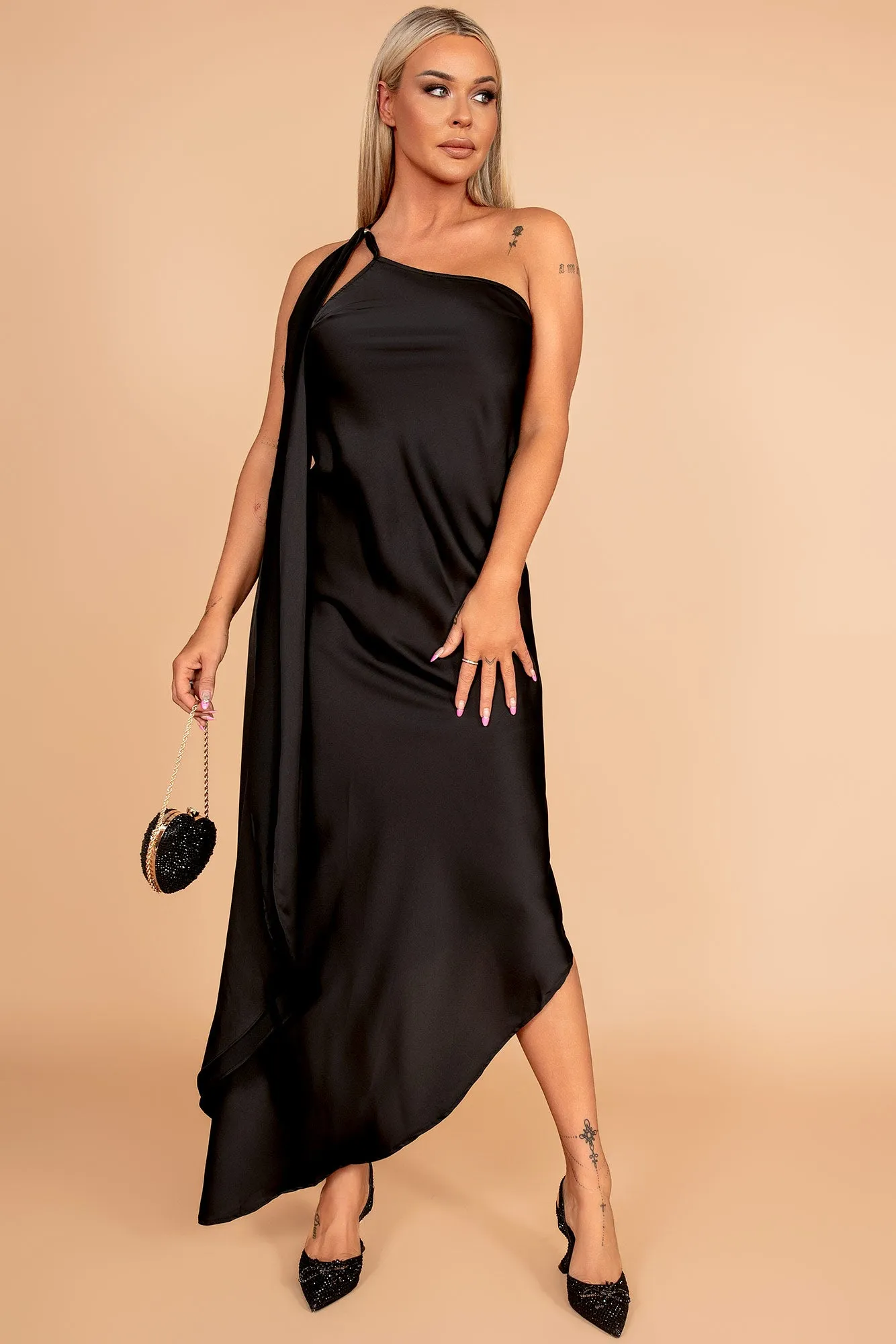 Fabiana Black Satin Dress