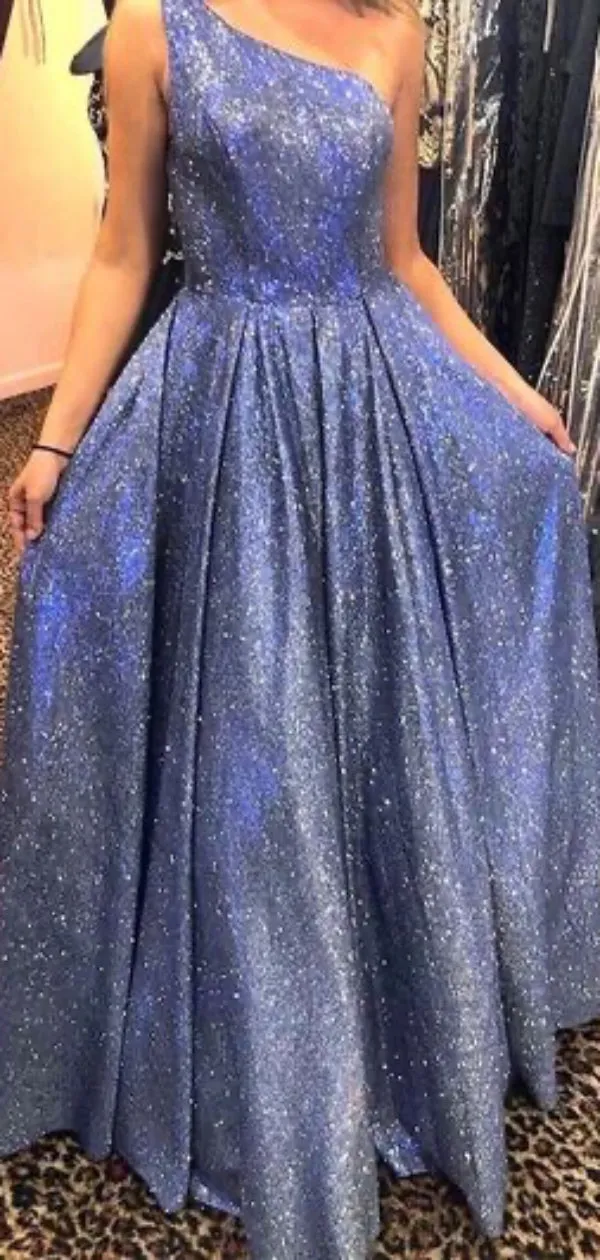 Fashion One Shoulder Long Prom Dresses, Shiny A-line Prom Dresses, 2020 Prom Dresses