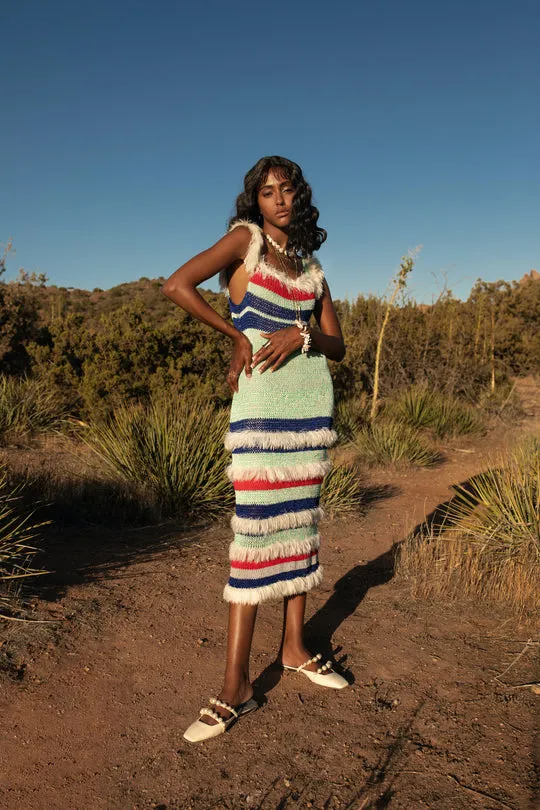 Feather-Trimmed Pansy Handmade Knit Dress