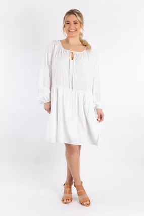 FINAL SALE Long Sleeve Tie Front Midi Dress in White