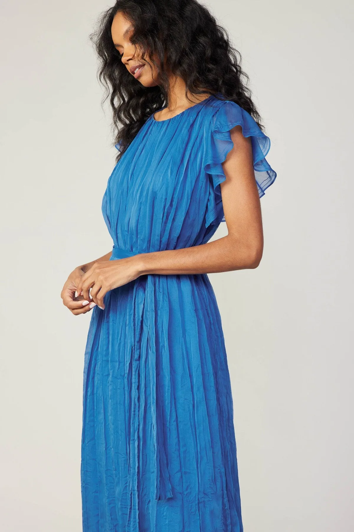 Flutter Short Sleeve Crinkle Dress in azure blue by Current Air