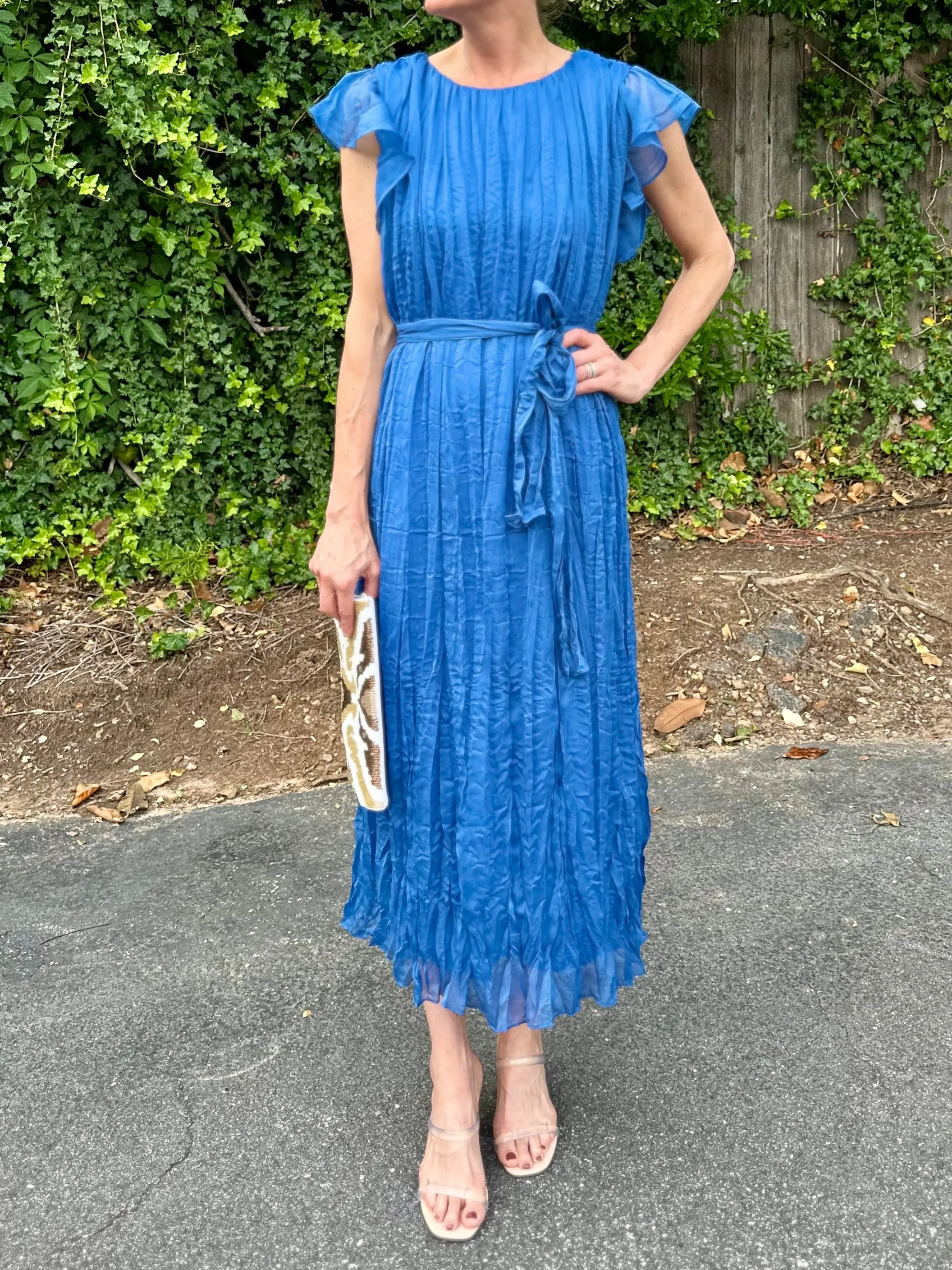 Flutter Short Sleeve Crinkle Dress in azure blue by Current Air