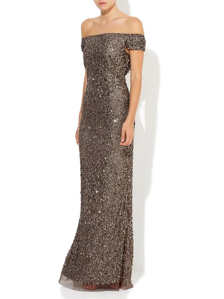 Giselle Gunmetal Hand Beaded Gown