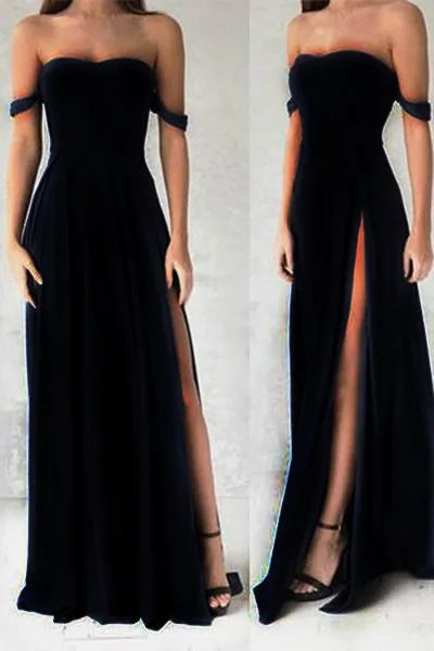 Gorgeous Black Prom Dresses,Elegant Evening Dresses,Long Formal Gowns,Slit Party Dresses,Chiffon Pageant Formal Dress SH554