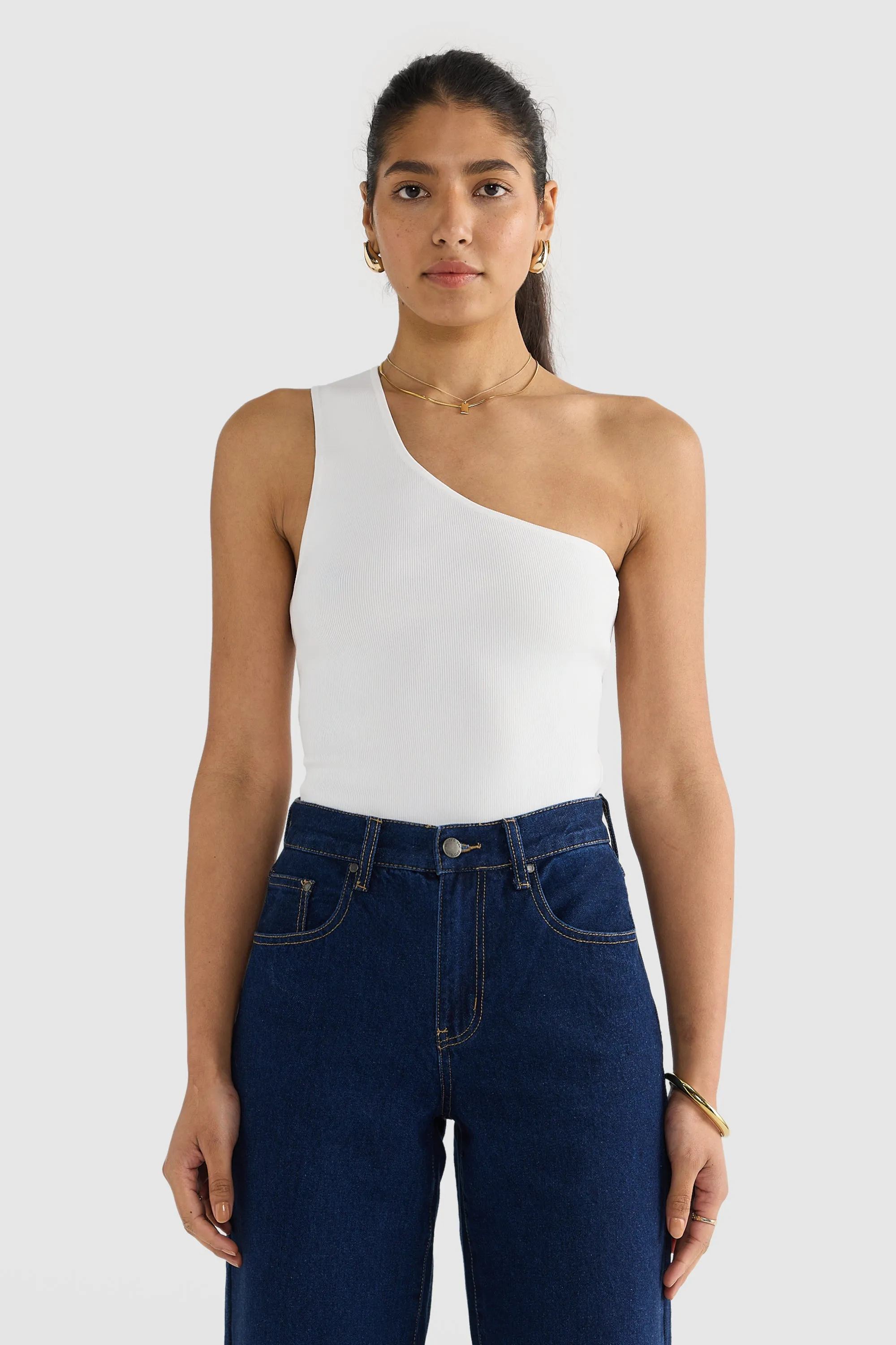 Hadley One Shoulder Knit Top White