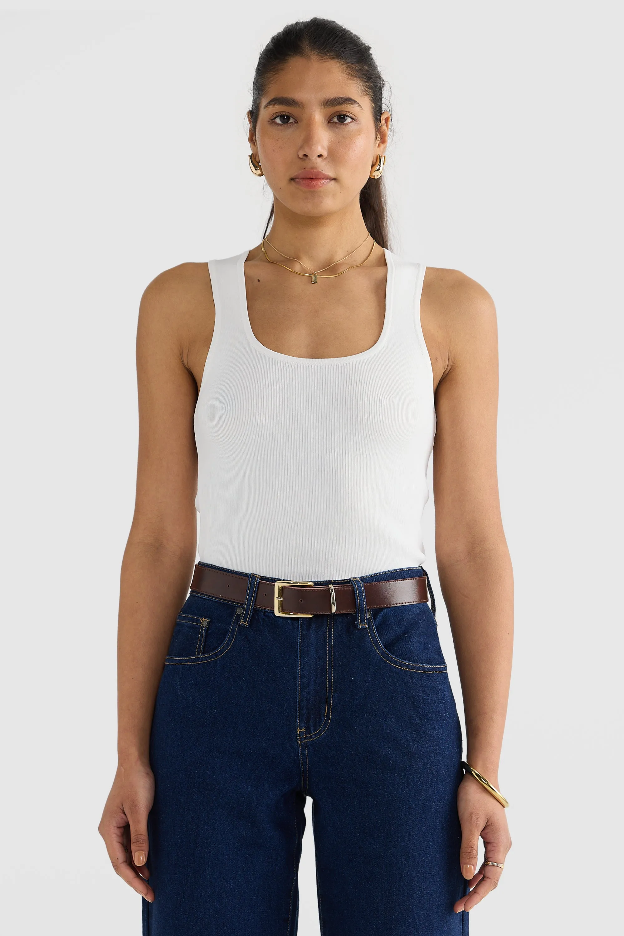 Hadley Racer Back Knit Top White