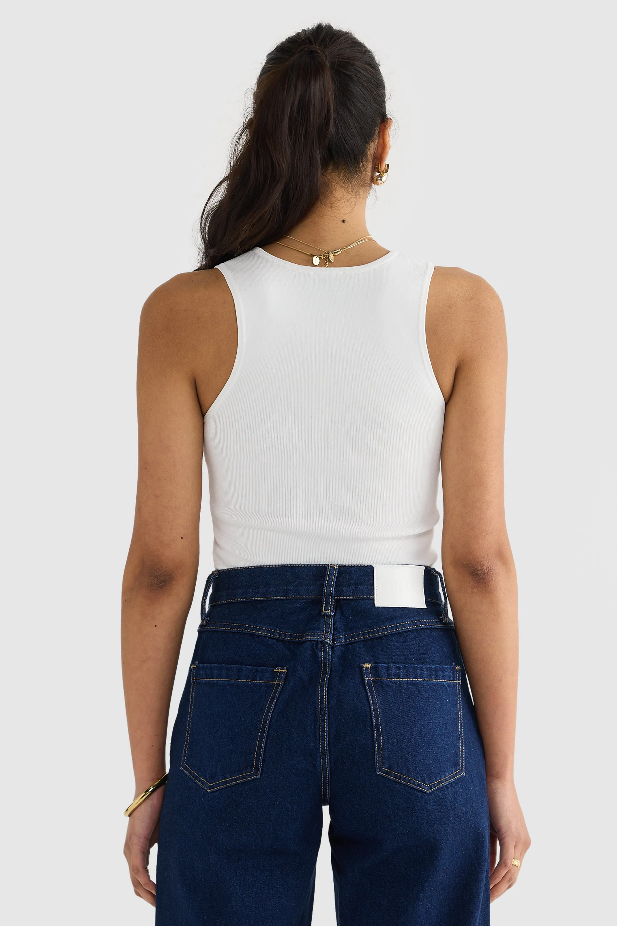 Hadley Racer Back Knit Top White