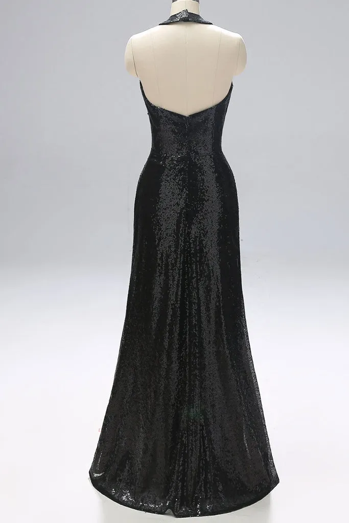 HALTER NECK BACKLESS SEQUIN MAXI DRESS