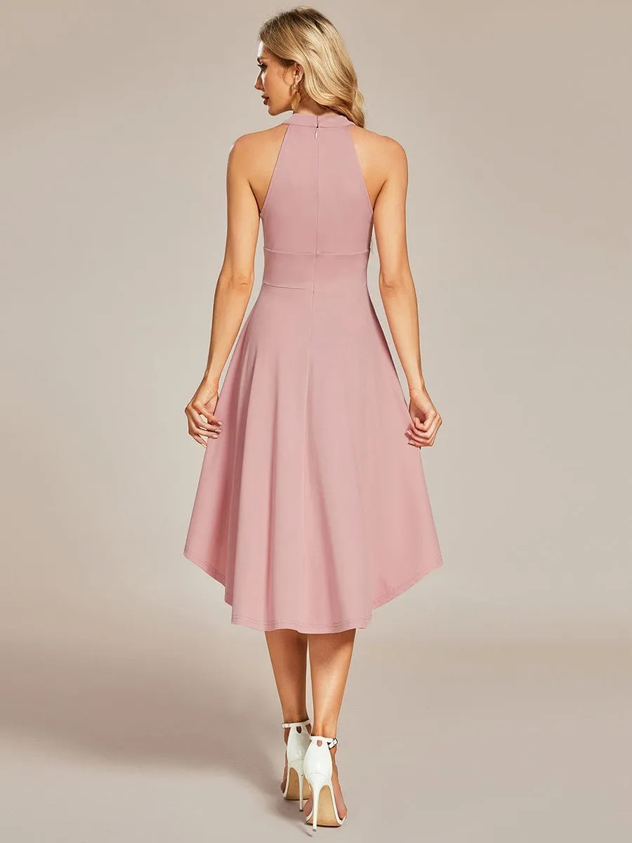 Halterneck Fashion Knee-Length A-Line Wedding Guest Dress