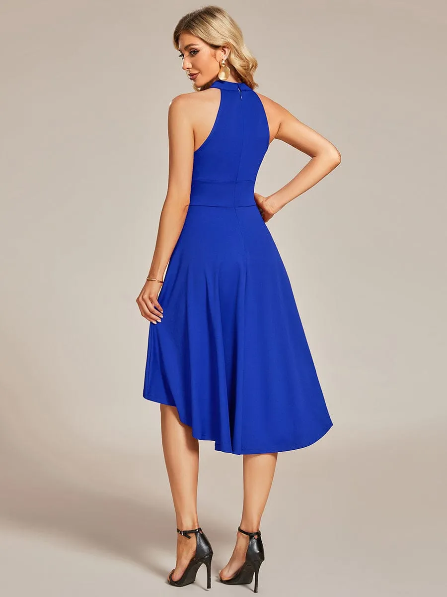 Halterneck Fashion Knee-Length A-Line Wedding Guest Dress