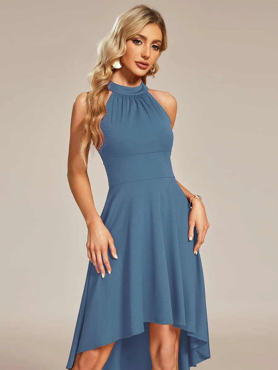 Halterneck Fashion Knee-Length A-Line Wedding Guest Dress