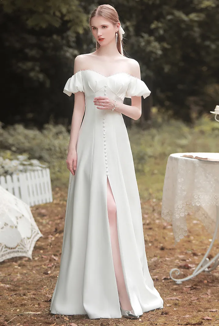 Hazel Off-shoulder Front Slit Back Bandage Bride Dress