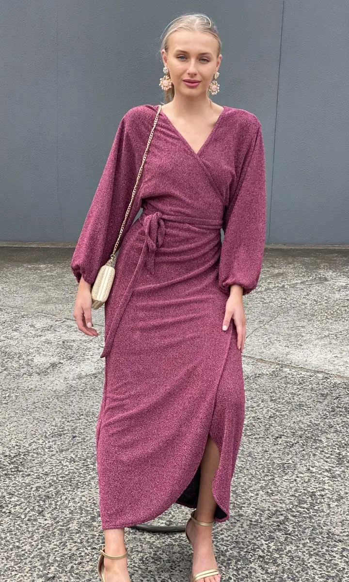 HOSS Glam Wrap Dress - Raspberry