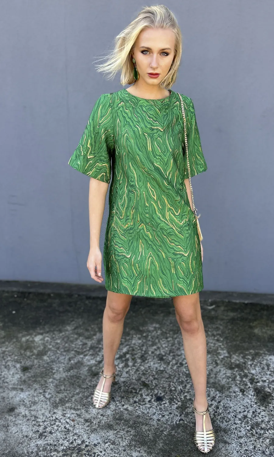 hoss Silk Brocade Phillipa Dress - Green/Gold