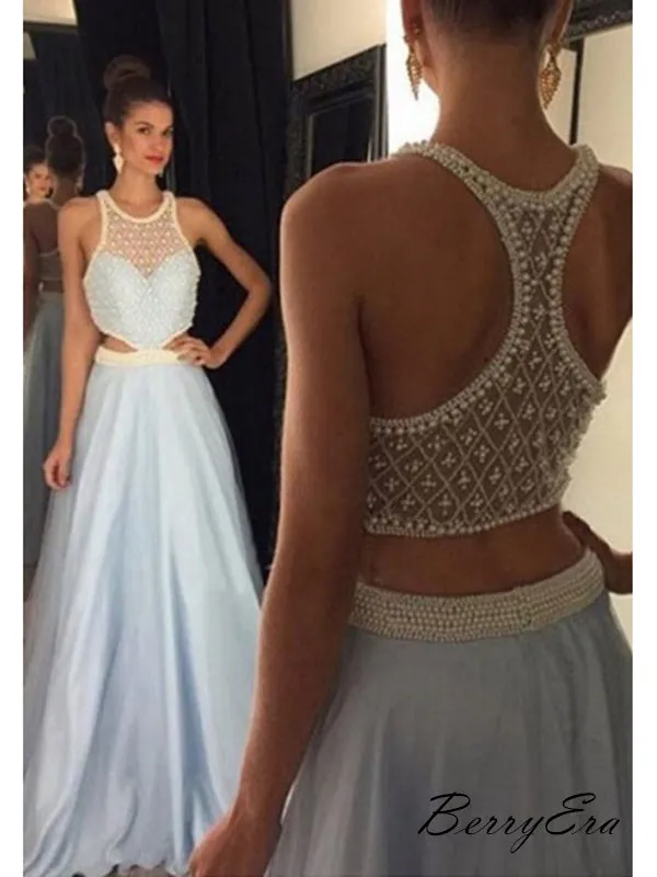 Illusion Rhinestones Prom Long Dresses, Beaded Long Prom Dresses, Beauty Prom Dresses