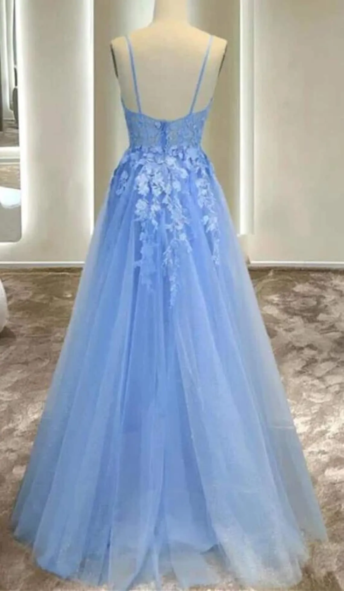 kamahe Light Blue Girls Formal Dress A line Long Party Prom Dresses