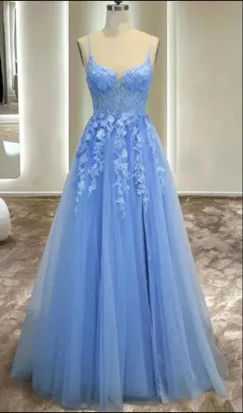 kamahe Light Blue Girls Formal Dress A line Long Party Prom Dresses