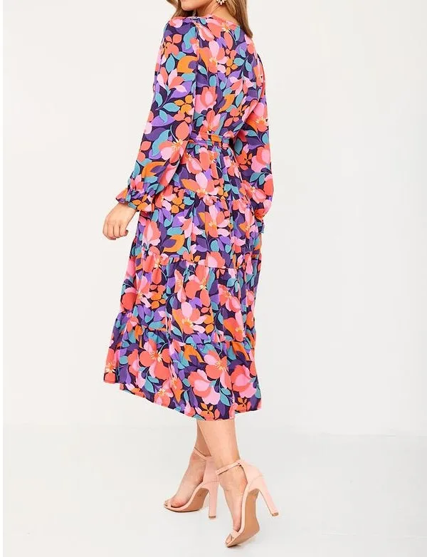 Karen Pink Multi Floral Belted Shirt Dress