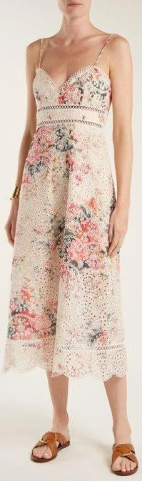 'Laelia' Floral-Print Broderie-Anglaise Dress